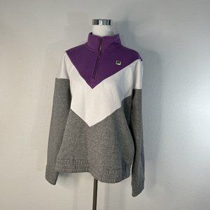 Fila Womens XL Purple White Grey Quarter Zip Pullover Sweatshirt Top NWOT